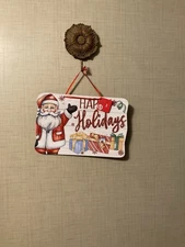 Santa Claus Holiday Wall Sign with Gifts 9 1/2 X14 Inches