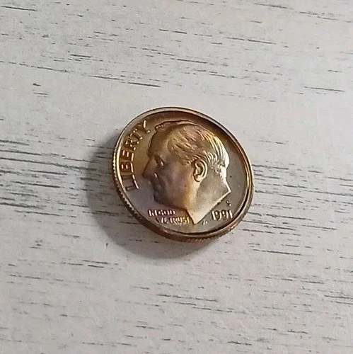 1991-S Golden Rainbow Toned Dcam Proof Roosevelt Dime ~ Free Shipping!