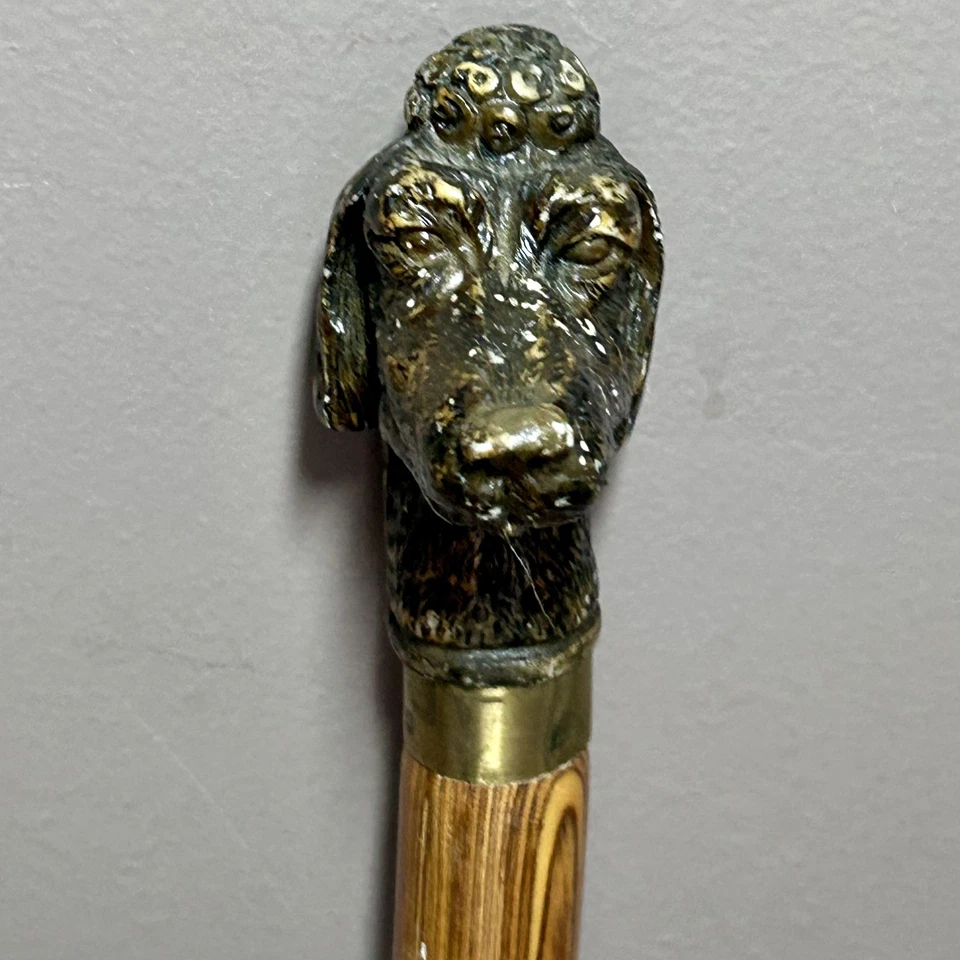 Antique Walking Stick Cane Dog Poodle Detachable Metal Head Wooden Collectible  - Image 2 of 4