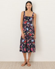 PACT Organic Fit Flare Square Neck Dress, Dayspring Blooms Multi NEW