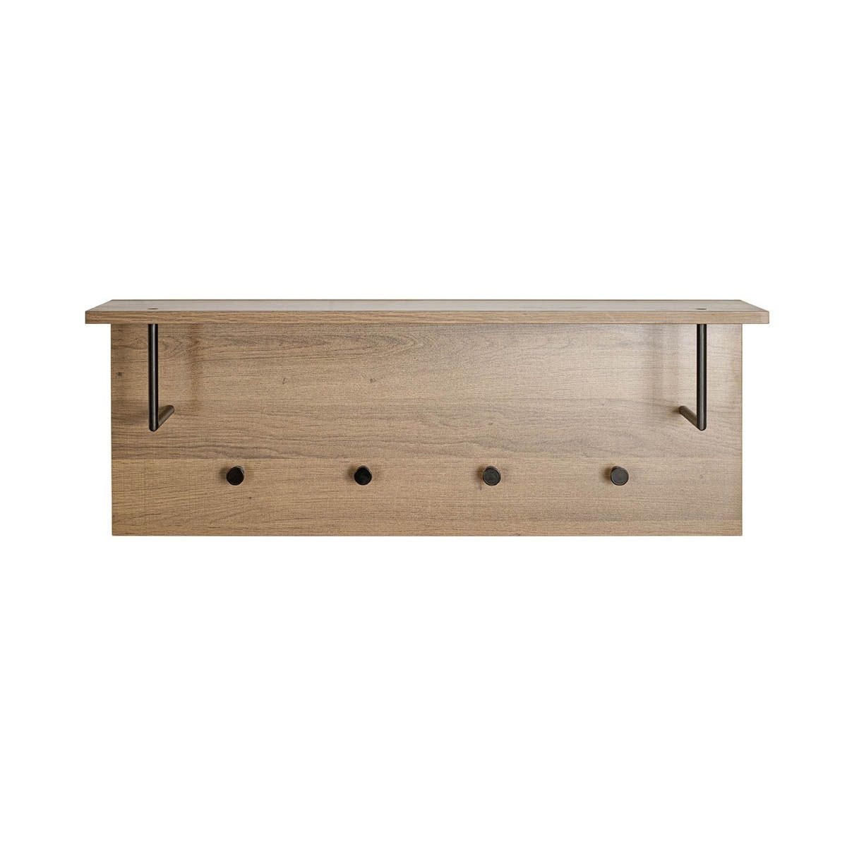 Patère murale avec étagère Miranda 80cm en chêne foncé et métal noir pour entrée