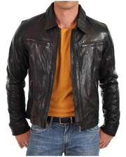 New Mens Leather Jacket real lambskin coat biker motorcycle racer cafe Slim M686