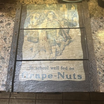 Vintage Antique Grape-Nuts Cereal Advertisement Decopaged On Vintage Wood 12 x15