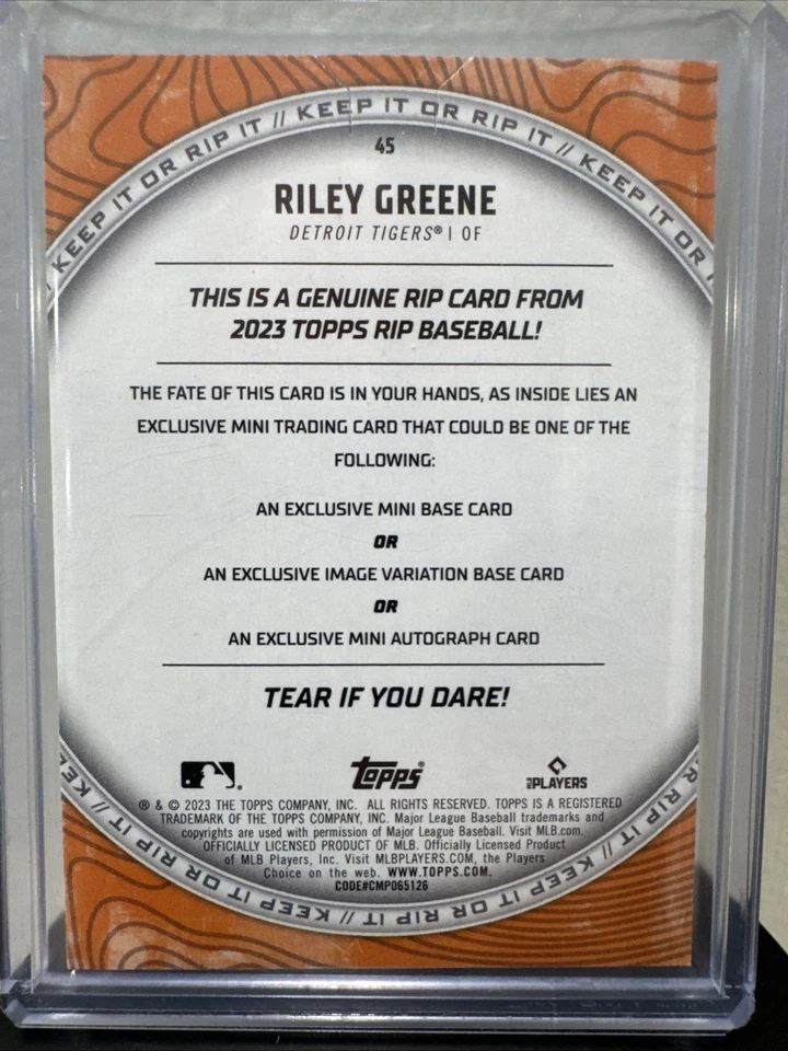 2023 Topps RIP Black Riley Greene #ed 43/50 UNRIPPED - Tigers - Rookie - Image 2 of 3
