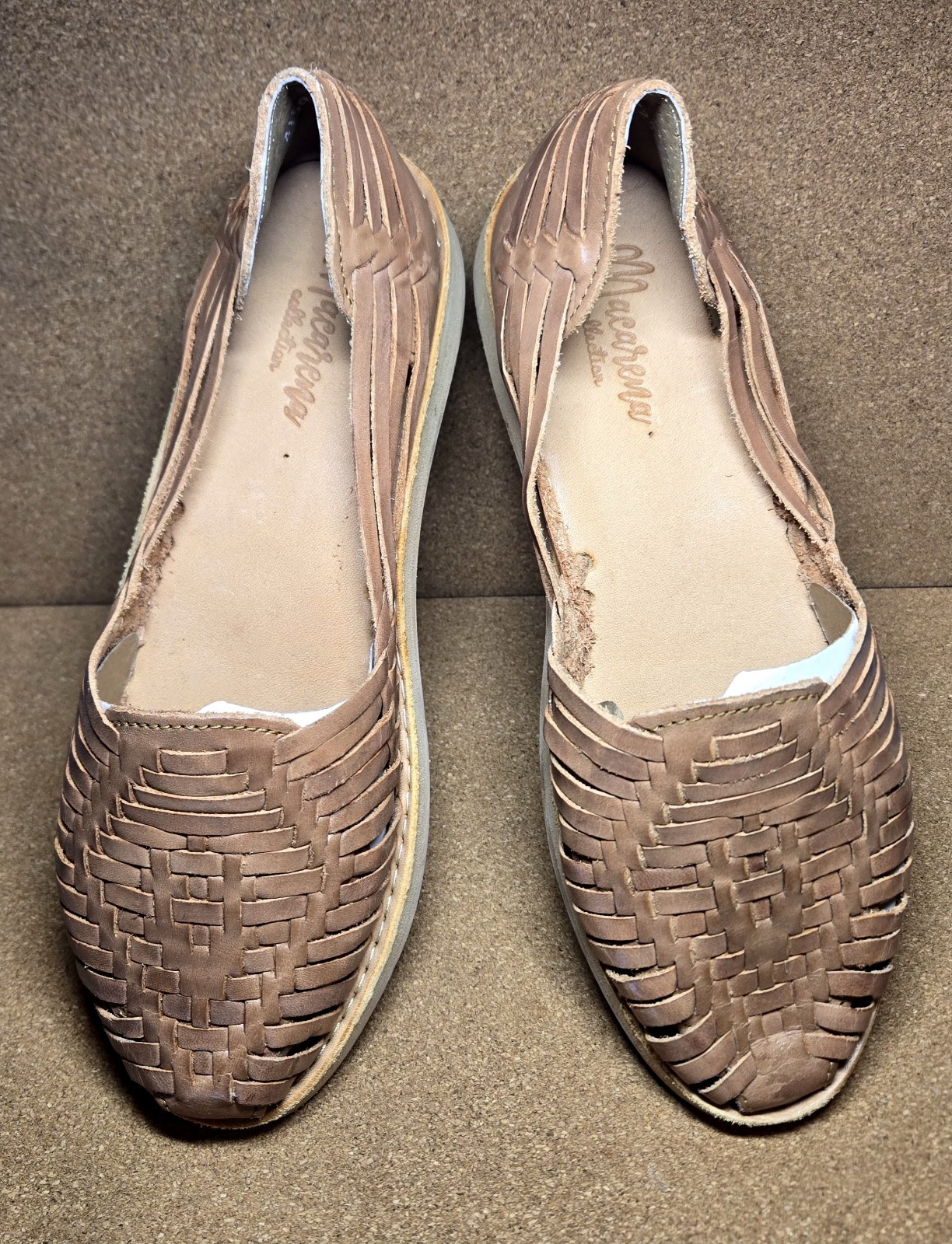 NEW Macarena Collection Huarache Womens Brown Leather Woven Flats Mex 25cm *READ