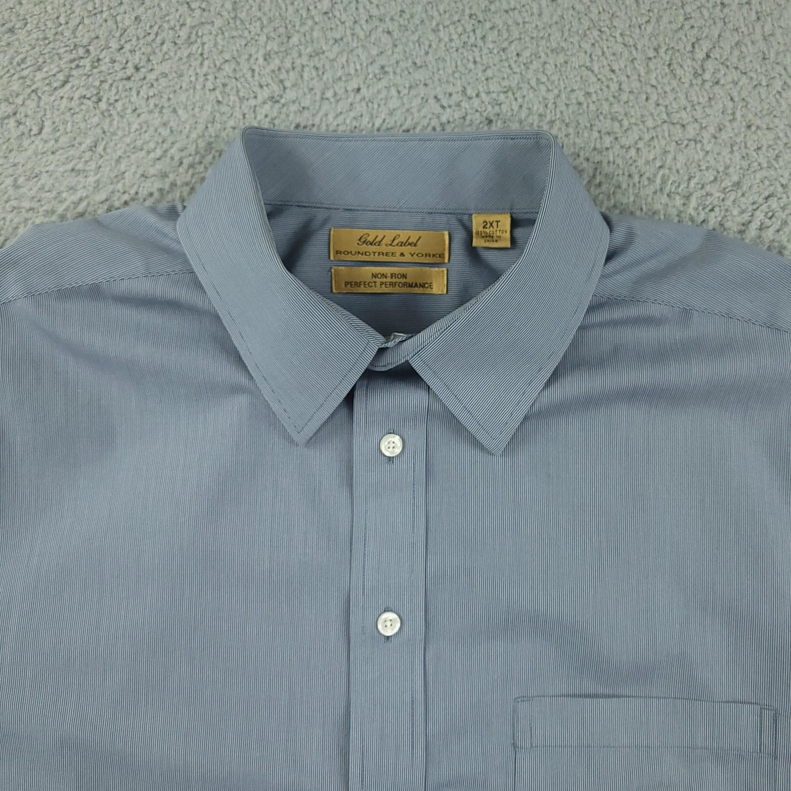 Roundtree & Yorke Dress Shirt Mens 2XT Blue Non Iron Short Sleeve Button Front