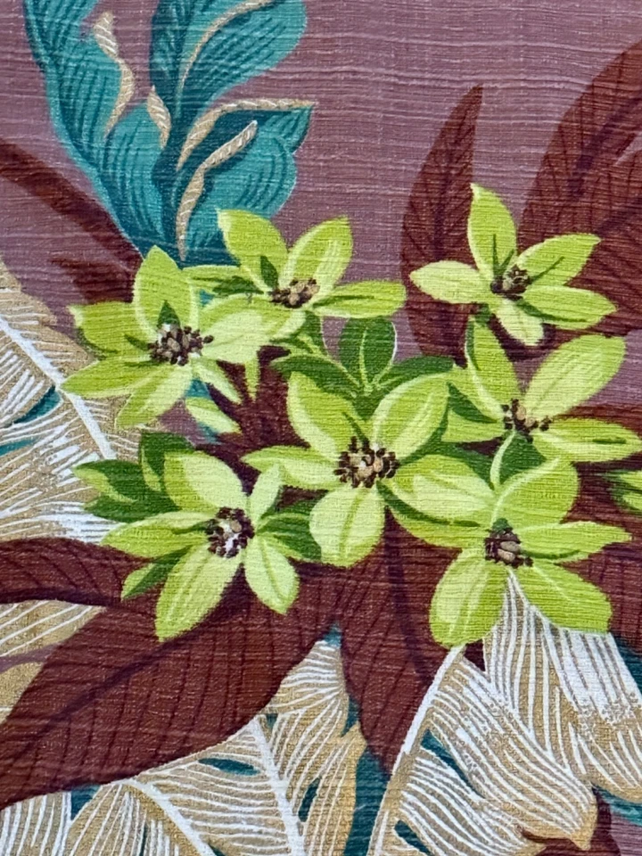 夏威夷摩卡绿叶中世纪PLUMERIA艺术与工艺树皮布复古织物 — 第 4/4 张图片