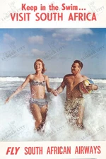 Keep in the Swim VISIT SOUTH AFRICA Vintage Travel Art Print Poster