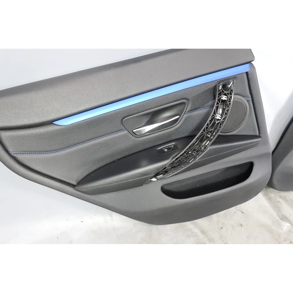 Paneles de puerta traseros interiores BMW F36 serie 4 Gran Coupé 14-20 cuero negro azul OEM Foto 3 de 4