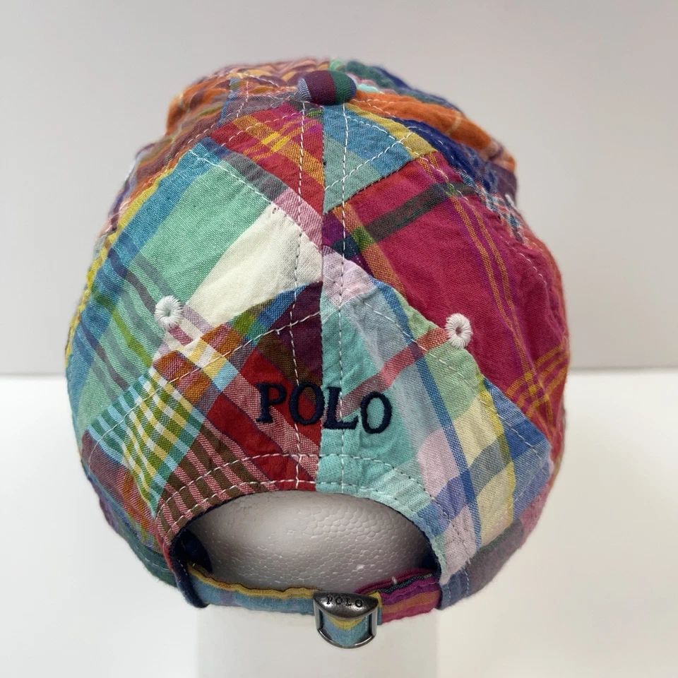 Boné de beisebol POLO RALPH LAUREN xadrez Madras ajustável patchwork chapéu pônei - Imagem 4 de 4