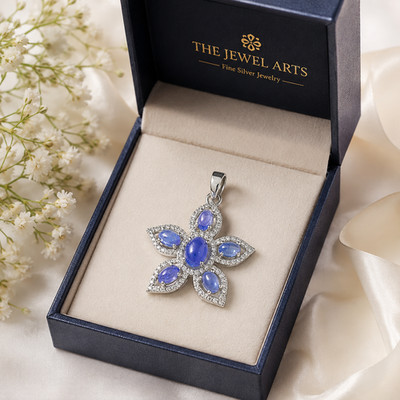 Minimalist Blue Tanzanite Flower Pendant Necklace| December Birthstone Jewelry