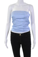 Drew Womens Strapless Striped Tie Back Blouse Blue Size M