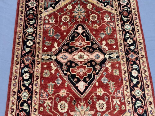 Peshawar Fine Handmade Veg dyes Area Rug | 4'0 x 5'8 Persian style Tribal Rug - Picture 5 of 12