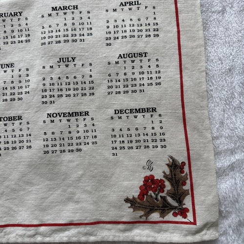 Vtg Linen Tea Towel Wall Hanging 1995 Calendar Bird Feeder Cardinal Religious US - Picture 11 of 15