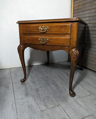 Vintage Drexel Cherry Wood Queen Anne 2-Drawer End Table | eBay