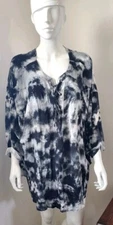 a.n.a. A NEW APPROACH~Artsy Teal Tie Dye~3/4 SLV~Chiffon~Tunic Blouse SZ-2X