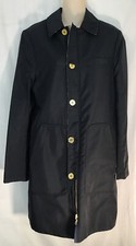 Kenzo Trench Coat Black Cotton Gold Buttons And Zip Tiger Print Lining Size 38/8