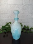 Antique Vintage White Milk Glass Hand Painted Decanter Bottle Blue Floral 10.5"