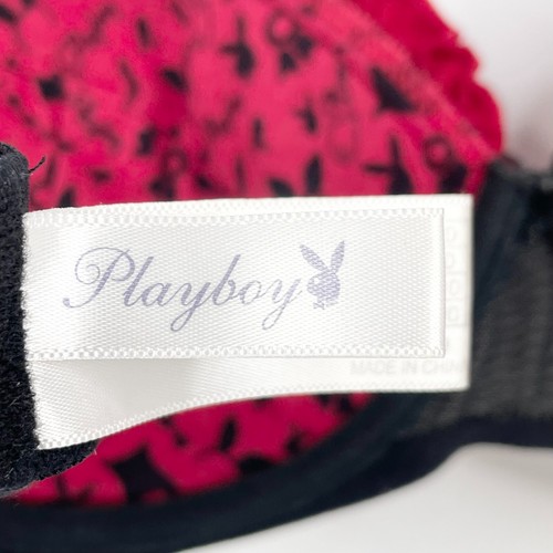 Playboy Push Up Bra Size 12D Red Black Satin Ruffle Trim Ribbon Bow Underwire - Picture 8 of 10