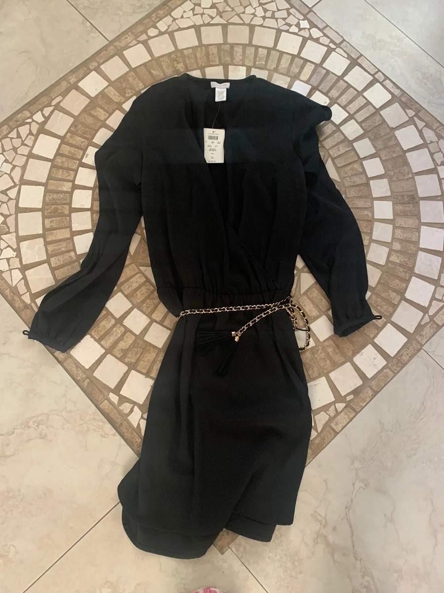 Black dress with chain belt discount