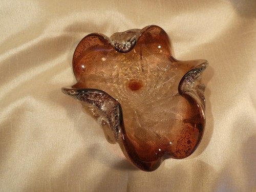 MURANO ITALY Amethyst Ashtray Bowl Art Glass with silver specks octopus-like - Picture 4 of 9