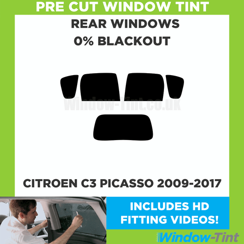 Película opaca 0% tinte ventana precortada trasera para Citroen C3 Picasso 2009-2017 - Imagen 1 de 10
