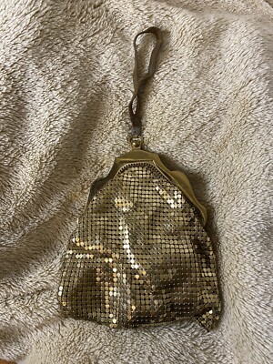 Whiting And Davis Gold Mesh Evening Bag With Wrist Handle 1950s