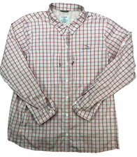 L.L.Bean Women's Tropicwear Pro Stretch Shirt Long Sleeve Plaid Coral Size XL