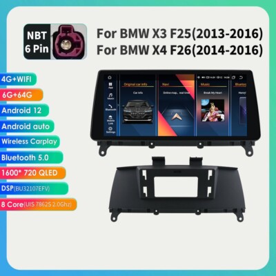 Android 14 Carplay Car Stereo GPS DAB+ 8-Core 6+64GB For BMW X3 F25 X4 F26 NBT