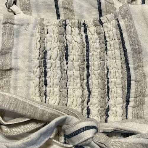 RAILS Large White Khaki Blue Stripe Smocked Wrap Crop Top Juliana Coco Linen - Picture 5 of 12