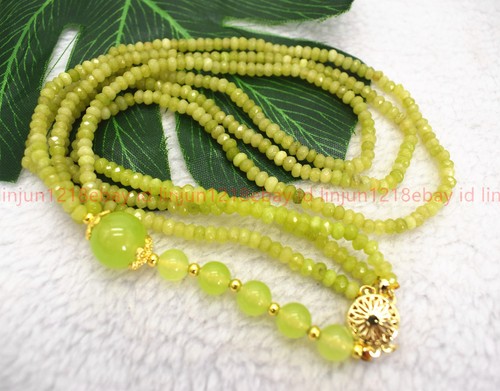 3 Rows Natural 2x4mm Faceted Green Peridot Gems Rondelle Beads Necklace 17-19in - Picture 12 of 12
