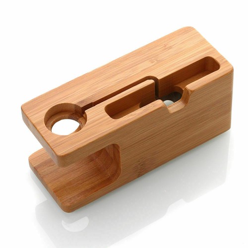 Bamboo Wood USB Charging Stand for iPhone and iWatch - Picture 2 of 3