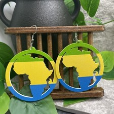 2  Silver-tone Earring Set Boho Retro Wood Dangle Juneteenth African A1401