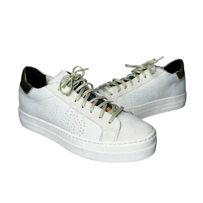 P448 John Low Top Leather Sneakers Women s 39 8.5 White Gold Metallic Italy Made
