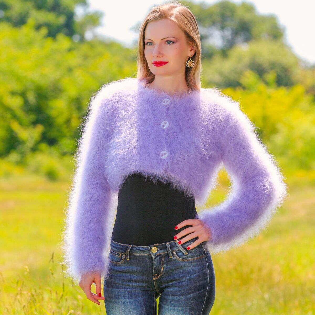 トップス perverzeTie-dyed Mohair Cropped Cardigan
