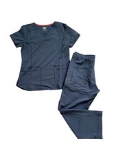 Dickies Dynamix Women's Pewter V-Neck Scrub Top Set Size M Cargo Pants MP Petite