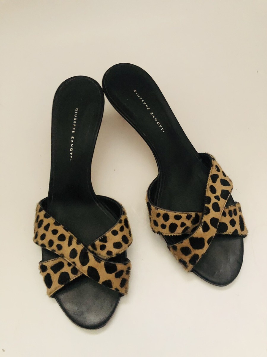 SSセール★セレブ愛用zanotti本革パイソンミュール GIUSEPPE ZANOTTI Leopard-Print Calf Hair Sandals - Size 37,5