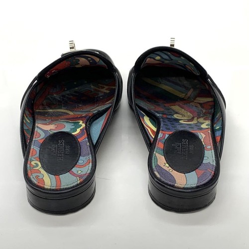 HERMES Leather Sandals Flat Shoes size 37 Black Silver Shoes bag - Picture 5 of 24