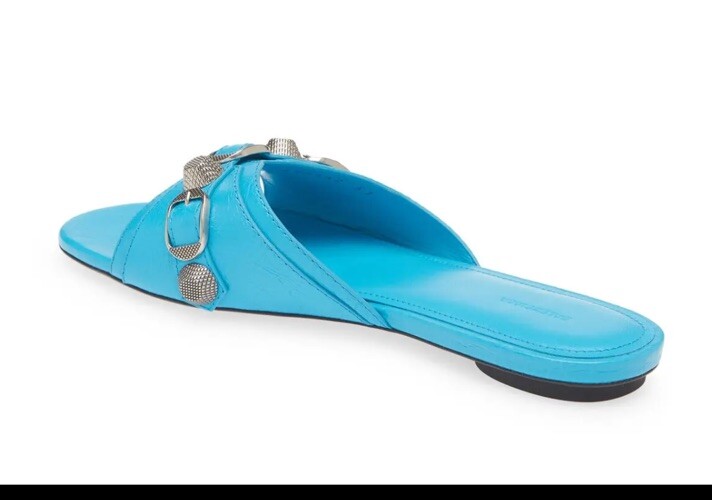 サンダル・ミュール BALENCIAGA Balenciaga Sandals Women Leather Blue/Cyan Balenciaga Le Cagole Slide Sandal CYAN/ AGED NIKEL, Size 9US