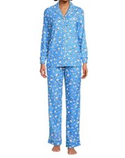New Lands End FLANNEL PAJAMAS All Cotton 6 / 8 Women SNOWMEN Small 2pc Top Pant