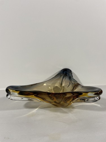 MCM Art Glass Decorative Bowl Rare Smokey Blue Amber Color Cigar Ashtray Vtg - Picture 6 of 12