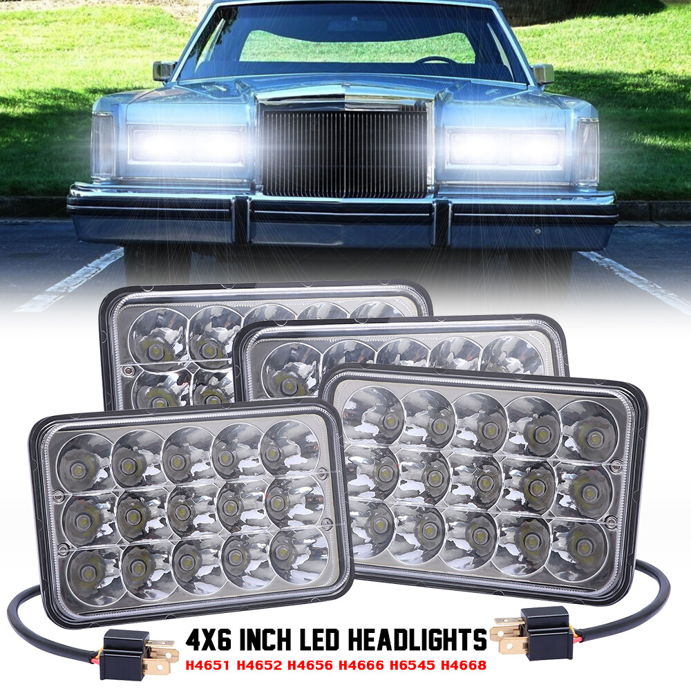 4PC Fit GMC C4500 C5500 Topkick 2003-2009 DOT 4x6 LED Headlights Hi/Lo Beam H4