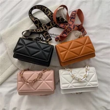 Womens Fashionable Square Leather Bags For Teens Girls Embossed Chain Crossbody
