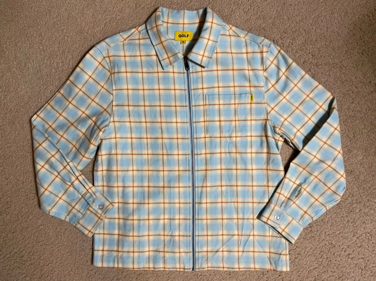 Golf Wang Plaid Flannel Full Zip JACKET shirt Blue Yellow Men's Size Medium