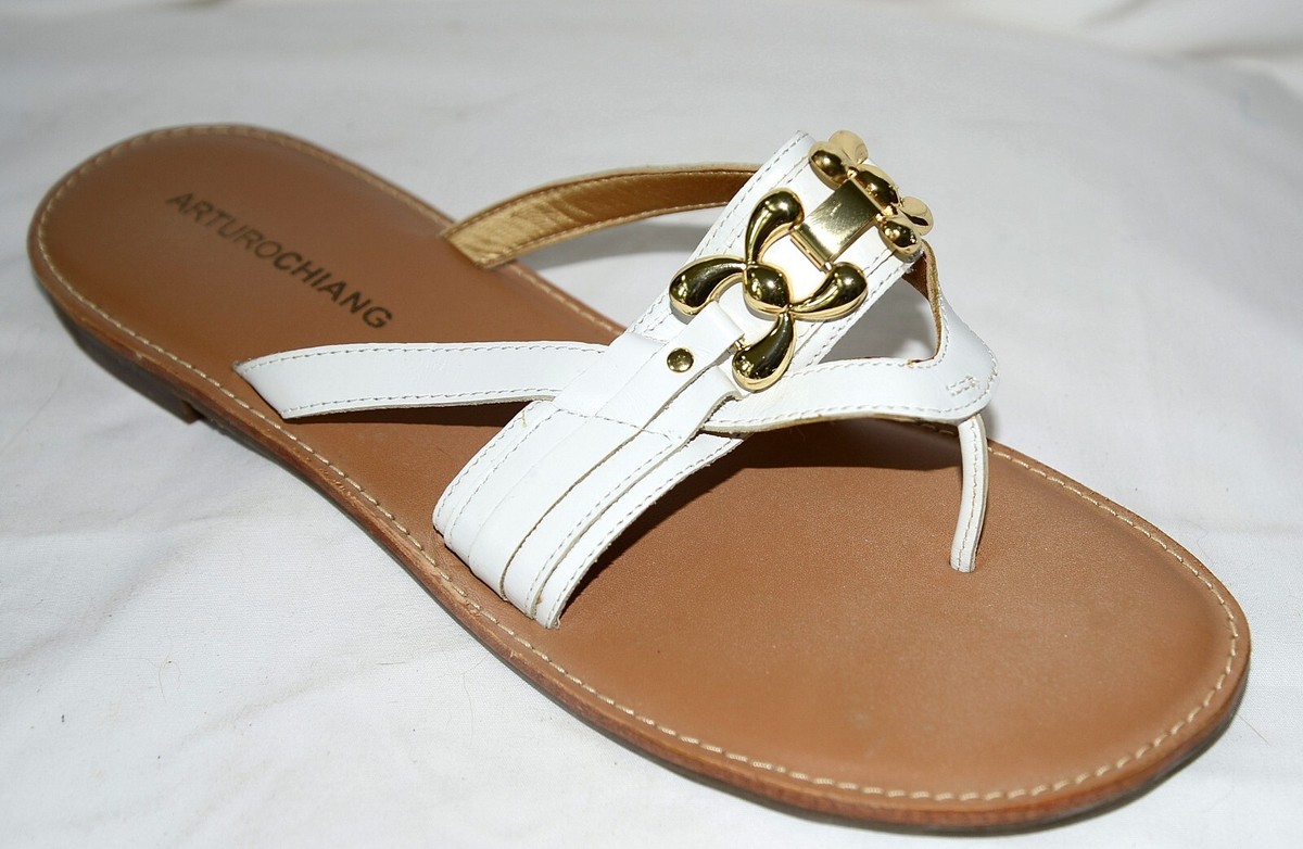 $125 New Arturo Chiang white leather sandals flats shoes 40 10