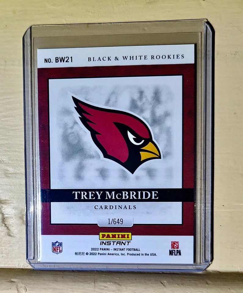 Trey McBride 2022 Panini NFL Black & White Rookies #21 Football Card 1 of 649 - Image 2 of 2