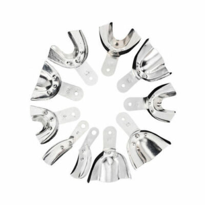 10Pcs/Set Dental Denture Aluminum Impression Tray No Hole Lateral/Anterior/L/M/S