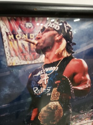 RARE Framed 17 x 21 Color Photo Hulk Hogan Smoking Cigar in the Ring