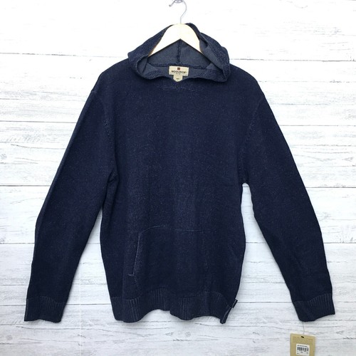 NEW Woolrich Men's Navy Blue Sweater Cotton Blend Hawk Run Hoodie Pullover Large