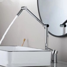 Chrome Kitchen Sink Faucet Two Holes Brass Folding Faucet Deck Mounted Hot Cold